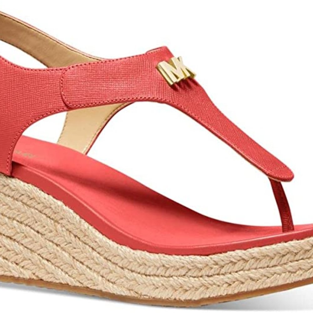 š·ļø NWB MICHAEL KORS CORAL PINK WEDGE SANDALS Size 9 - Picture 1 of 12